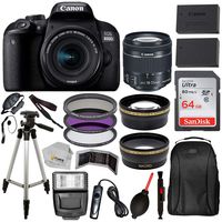 Canon EOS 800D (Rebel T7i) 18-55mm IS STM Lens (Black) with Professional Accessory Bundle Package Includes: SanDisk Ultra 64GB SDXC Memory Card + Extended Life Spare Battery + 50'' Tripod & More