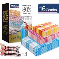 Storage Master 16 Vacuum Storage Bags, Space Saver Bags, 16-Pack (4 Jumbo, 4 Large, 4 Medium, 4 Roll-Up) with Hand Pump (16-Combo)