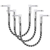 Neewer 3 Pack 1 Feet Guitar Patch Cable with 1/4" Right Angle Plugs, Black and White Tweed Woven Jacket