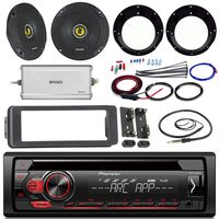 Pioneer DEHS1100UB Stereo Receiver Bundle + 2 Kicker 6.5" Speaker + Motorcycle Speaker Adapters + Class D Amplifier W/Amp Kit + Dash Trim Kit + Enrock Antenna