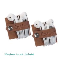 Casism Earphone Wrap Earphone Holder with Keyring Synthetic Leather Earphone Organizer (2 Pack, Brown)