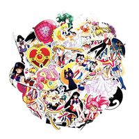 Bowinr Sailor Moon Car Stickers, Japanese Anime No-Duplicate Bumper Sticker for Phone, MacBook, Laptop, Car, Lugguage, Skateboard and More(75pcs)