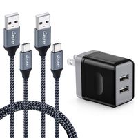 USB Wall Charger, Canjoy Dual USB Port USB Wall Plug Charger Block with 2Pack 10ft Braided USB Type C Cable Compatible Samsung S9 S8 S8 Plus,Note 9/8,LG G5 G6 V20 V30,Nexus 5X/6P,Pixel XL/2XL/3XL/C