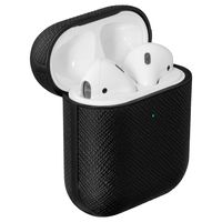 LAUT - Prestige for AirPods 2 and 1 Charging Case | Saffiano Vegan Leather |Super Durable | Front LED Visible (Black)