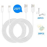 USB Power Extension Cable for Wyze Cam Pan, Oculus Go, Blink, Yi Home Camera, Kasa Cam Security Camera,25ft USB to Micro USB Surveillance Camera Cables 2-Pack White