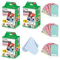 Fujifilm Instax Mini Instant Film Twin Pack (White) Tangible Creation Microfiber Cleaning Cloth & Assorted Colorful Decoration Stickers Fujifilm Mini 8 & Mini 9 Cameras (60 Film Sheets)
