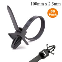 50 x Black Push Mount Winged Cable Ties 100mm x 2.5mm Car Chassis Zip Tie Fixing
