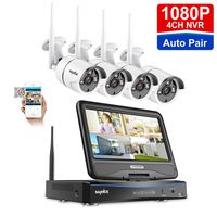 All in one with 10.1" Monitor Wireless Security Camera System, SANNCE 4CH 1080P Home Surveillance System, 4pcs 2MP 100ft Night Vision Indoor Outdoor Bullet IP Camera,Easy Remote Access,NO Hard Drive