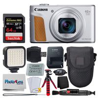 Canon PowerShot SX740 HS Digital Camera (Silver) + 64GB Memory Card + Point & Shoot Case + Flexible Tripod + LED Video Light + USB Card Reader + Cleaning Pen + Screen Protectors - Accessory Bundle