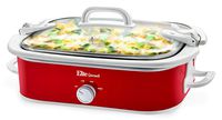 Elite Gourmet MST-5240 Casserole Slow Cooker, Locking Lid, Adjustable Temp, Keep Warm Dishwasher-Safe Glass Lid & Casserole Dish, 3.5QtCapacity, 3.5Qt Capacity, Red