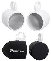 Pair Rockville MAC80W 7.7 White Aluminum Wakeboard Tower Speaker Pods+Covers