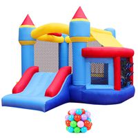 RETRO JUMP Inflatable Bouncer with Blower Kids Bounce House with Slides Bouncy Jumper House with Ball Pit & Basketball Hoop for Party Gift