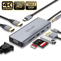 USB C Docking Station,QGeeM 9-in-1 USB C Hub to Dual 4k HDMI VGA,AUX 3.5mm,USB C to USB,MicroSD Card Reader,Compatible with MacBook,ipad Pro,Dell XPS(Support Triple Display)