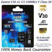 64GB Micro SD SDXC Card Plus Adapter - Amplim 64 GB microSD Card for Cell Phone, Tablet, Camera, GoPro, Nintendo, Fire, DJI (Extreme 100MB/s 667X V30 A1 Class 10 U3 UHS-I Pro TF microSDXC Memory)