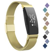 POY Compatible with Fitbit Inspire Hr Bands, Stainless Steel Replacement for Fitbit Inspire and Ace 2 Metal Loop Bracelet Sweatproof Wristbands for Women Men Gold Small