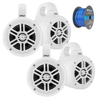 4" Waterproof Marine Wakeboard 300 Watt Tower Speakers - White - 2 Pairs, Enrock Marine Grade Spool of 50 Foot 16-Gauge Tinned Speaker Wire