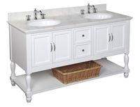 Beverly 60-inch Double Bathroom Vanity (White/White): Includes a White Cabinet with Soft Close Drawers, White Marble Countertop, and Two Ceramic Sinks