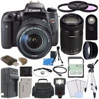 Canon EOS Rebel T6s DSLR Camera with 18-135mm Lens + Canon EF-S 55-250mm f/4-5.6 IS STM Lens + Extra Battery + Charger + 128GB + Remote + Card Reader + Tripod + HDMI + Case + Flash Bundle 5