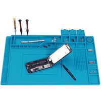 Repair Mat, Large Magnetic Silicone Solder Mat, Heat Resistant 932°F Electronics Mat with Tools Parts Organizer Storage for Solder Station, Phone, Ipad and Computer Repair 17.7''x 11.8'', Blue