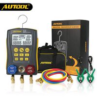 Refrigeration Digital Manifold Gauge Meter HVAC Vacuum Pressure Temperature Tester Kit with Test Clip and Pipe (Black+Green)