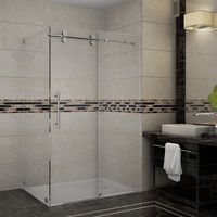 Aston Langham 44" to 48" x 33.8125" x 75" Completely Frameless Sliding Shower Enclosure, Polished Chrome