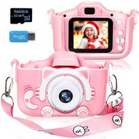 Turtleshop Kids Digital Camera for Girls and Boys, Kids Selfie Photo Video Camera Camcorder with 32GB SD Card, Gifts for Girls and Boys Age 3 4 5 6 7 8 9 Years Old (Pink 32GB SD Card)