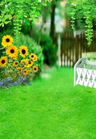 Laeacco Vinyl Thin Backdrop 3x5FT Photography Background Outdoors Spring Fresh Scenery Sunflower Vine Fence Grassland Summer Party Children Baby Background 1(W) x1.5(H) m Video Photo Studio Props