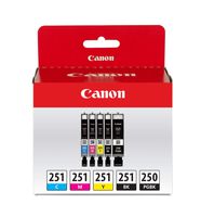 Canon PGI-250XL Black High Yield and CLI-251 B/C/M/Y Black & Color Ink Cartridges (6432B011), Combo 5/Pack