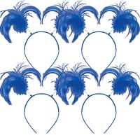 Amscan Feathers and Ponytails Headband Costume Party Headwear Accessory, Blue, Plastic, 5" x 8" (Pack of 4)