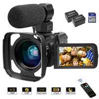 Camcorder Video Camera 1080P 42MP 16X Zoom IPS Touch Screen YouTube Vlogging Camcorder with Stereo Microphone, Wide Lens, Infrared Night Vision, 64GB SD Card, Remote Controller, 2 Batteries