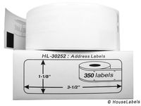 Houselabels 1-1/8 x 3-1/2 Inches Dymo-Compatible HL-30252 Address Labels, 1 Roll, 350 Labels per Roll