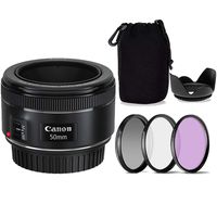 Canon EF 50mm f/1.8 STM Lens w/Tulip Lens Hood + Lens Case & 3-Piece Filter Kit