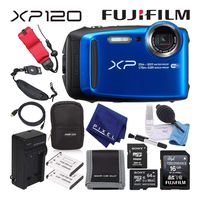 Fujifilm FinePix XP120 Waterproof Digital Camera (Blue) Advanced Accessory Bundle with 64GB Memory Card + Extra Battery + Battery Charger + Floating Wrist Strap