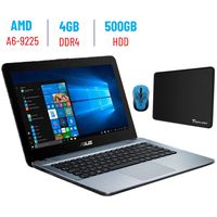 Asus 14-inch HD Display Laptop PC, 7th Gen AMD A6-9225 2.6GHz Processor, 4GB DDR4 SDRAM, 500GB Hard Drive, USB 3.0, HDMI, WiFi, Bluetooth, Wireless Mouse and Tigology Mouse Pad, Windows 10