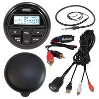 Millenia PRV17 Marine Gauge Style AM/FM Radio Stereo Receiver With Protective Cover Bundle Combo With Waterproof Bluetooth Adapter + Enrock USB/AUX To RCA Interface Mount Cable + 22" Radio Antenna
