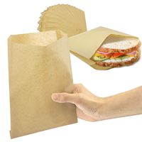 [200 Pack] 8.5 x 6 Inch Kraft Dry Wax Paper Sandwich Bags - Brown Unbleached Biodegradable Deli Wrap Sheet, Food Grade Grease Resistant Plastic Alternative Packaging for Cookies Breads Candy Snacks