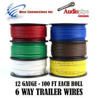 Audiopipe Trailer Wire Light Cable for Harness 6 Way Cord 12 Gauge - 100ft roll - 6 Rolls