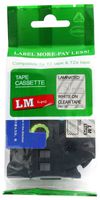 LM Tapes - Premium 3/8" White Print on Clear Label (9mm 0.35 Laminated) Compatible with P-Touch TZe-125 Tape and Comes with Great Tape Color/Size Guide for Easy reordering.