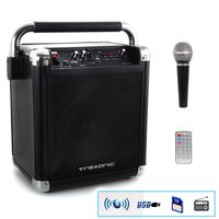 Trexonic Wireless Portable Party Speaker with USB Recording, FM Radio & Microphone, Black