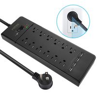 12 Outlets Power Strip with 4 USB Ports (5V/6A), PRITEK 1875W 2100J Surge Protector Wall Mountable Outlet Extender with 6.0ft 14AWG Heavy Duty Extension Cord with Angled Flat Plug, ETL Listed, Black