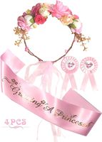 Mother To Be Flower Crown Pink Set, Baby Shower for Girl,Growing a Princess Sash and Mommy to be Pin, Dad To Be Pin, Pink Baby Shower Party Favors Decorations Gift for Girl (Pink)