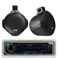Kenwood KMRD372BT Marine Boat Yacht CD MP3 Bluetooth Stereo AM/FM iPod iPhone Radio Player Bundle Combo with Pyle 6.5 Black Marine Wake Board Speaker