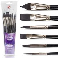 Watercolor Paint Brushes - Smart 6 pc Black Tulip Short-Handle Watercolor Brush Set for Consistent Flow - Gouache, Watercolors, Fluid Acrylics, Inks - Synthetic Squirrel Hair, Vegan, by ZenART