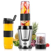 Deik Personal Blender, 500 Watt High-Speed Smoothie Blender Single Serve Blender for Shakes and Smoothies, Mini Blender with 2 Portable 20Oz Blender Cups and Coffee Grinder Cup, 8 Piece Set, Silver