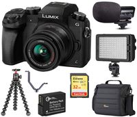 Panasonic LUMIX G7 4K Mirrorless Digital Camera Black with 14-42mm Lens, 16 Megapixel, Bundle with Marantz Microphone, LED Light, Joby GorillaPod 3K Kit, Battery, Bag, 32GB SD Card, 3 Shoe V-Bracket