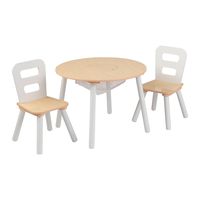 KidKraft 27027 Round Storage Table & 2 Chair Set - Natural & White