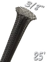 Electriduct 3/8" PET Expandable Braid Sleeving Flexible Wire Mesh Sleeve - 25FT (Black)