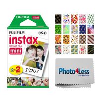 Fujifilm instax Mini Instant Film (20 Exposures) + 20 Sticker Frames for Fuji Instax Prints Holiday Package + Photo4Less Cleaning Cloth - Deluxe Accessory Bundle