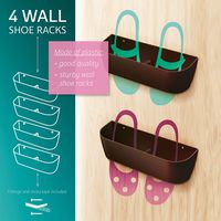Brown Wall Set Of 4 hanging shoe Display Mounted Racks Holder Organizer. Hells, Boots, Slippers Shoe Pocket Storage Shelf Rack On The Door And Wall