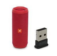 JBL Flip 4 Waterproof Portable Bluetooth Speaker, Red, Bundle with USB 2.0 Bluetooth Adapter (USB-BT4LE)